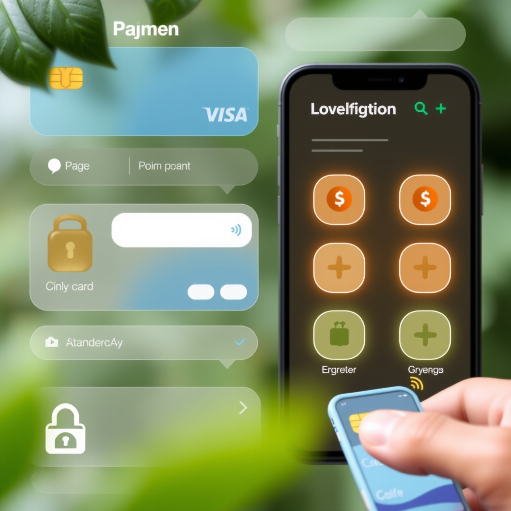 Digital payment interface showing various payment options including credit cards, digital wallets, and secure payment processing with encryption symbols